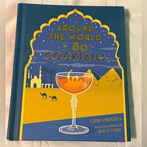 Around the World in 80 Cocktails Book - Blue and Yellow Hardback Cover